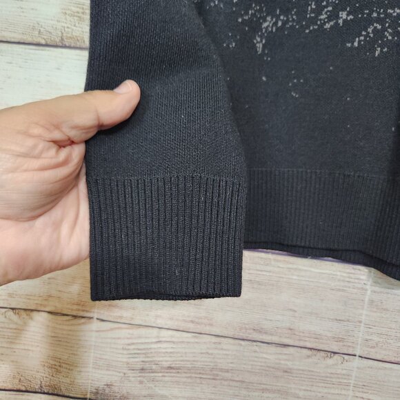 Athleta Women's Jacquard Textured Merino Wool Blend Crew Neck Sweater Black Sz L - Picture 4 of 13